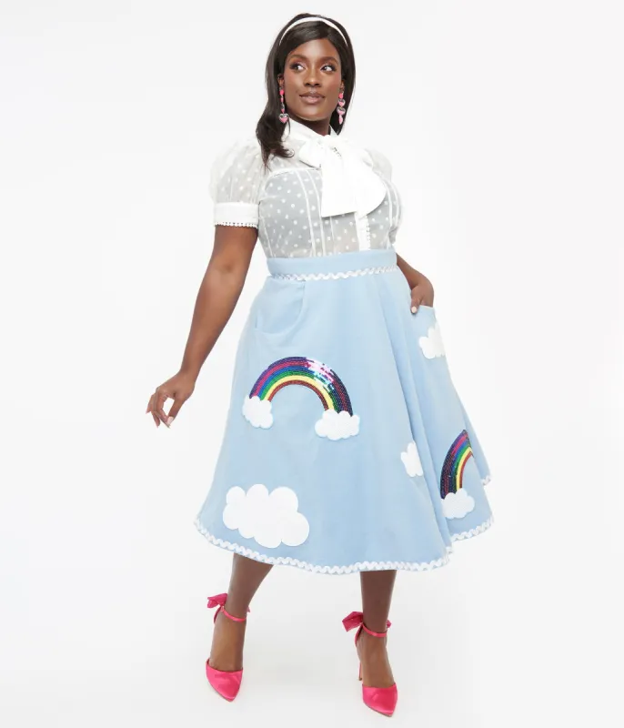 Unique Vintage Plus Size 1950s Light Blue & Rainbow Sequin Soda Shop Swing Skirt sold by Unique Vintage