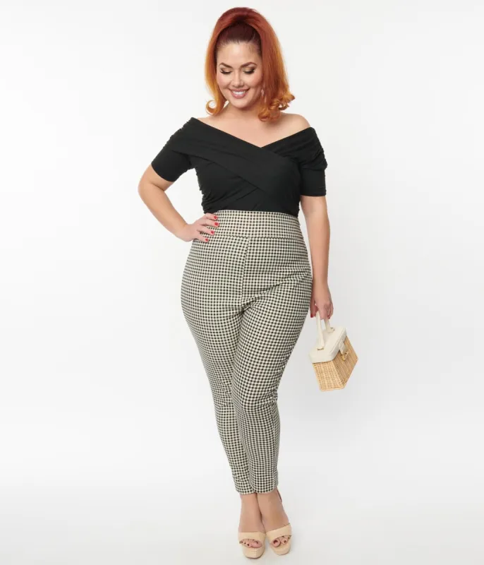 Unique Vintage Plus Size Ivory & Black Gingham Rizzo Cigarette Pants sold by Unique Vintage