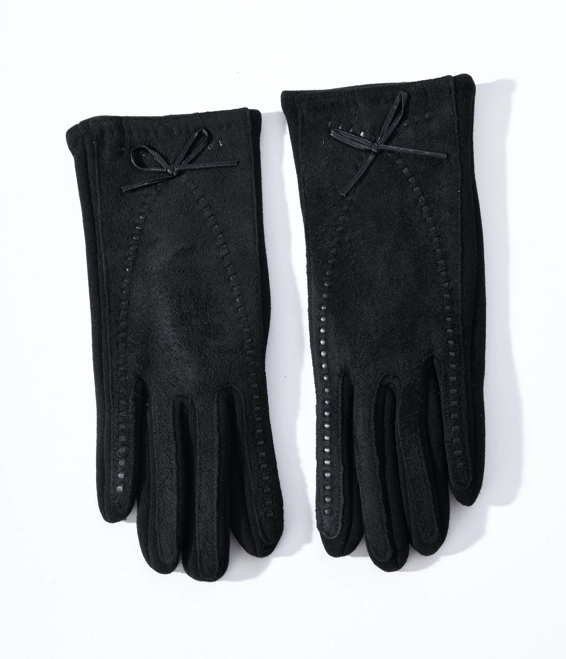 Black Leather Bow Lined Texting Gloves sold by Unique Vintage