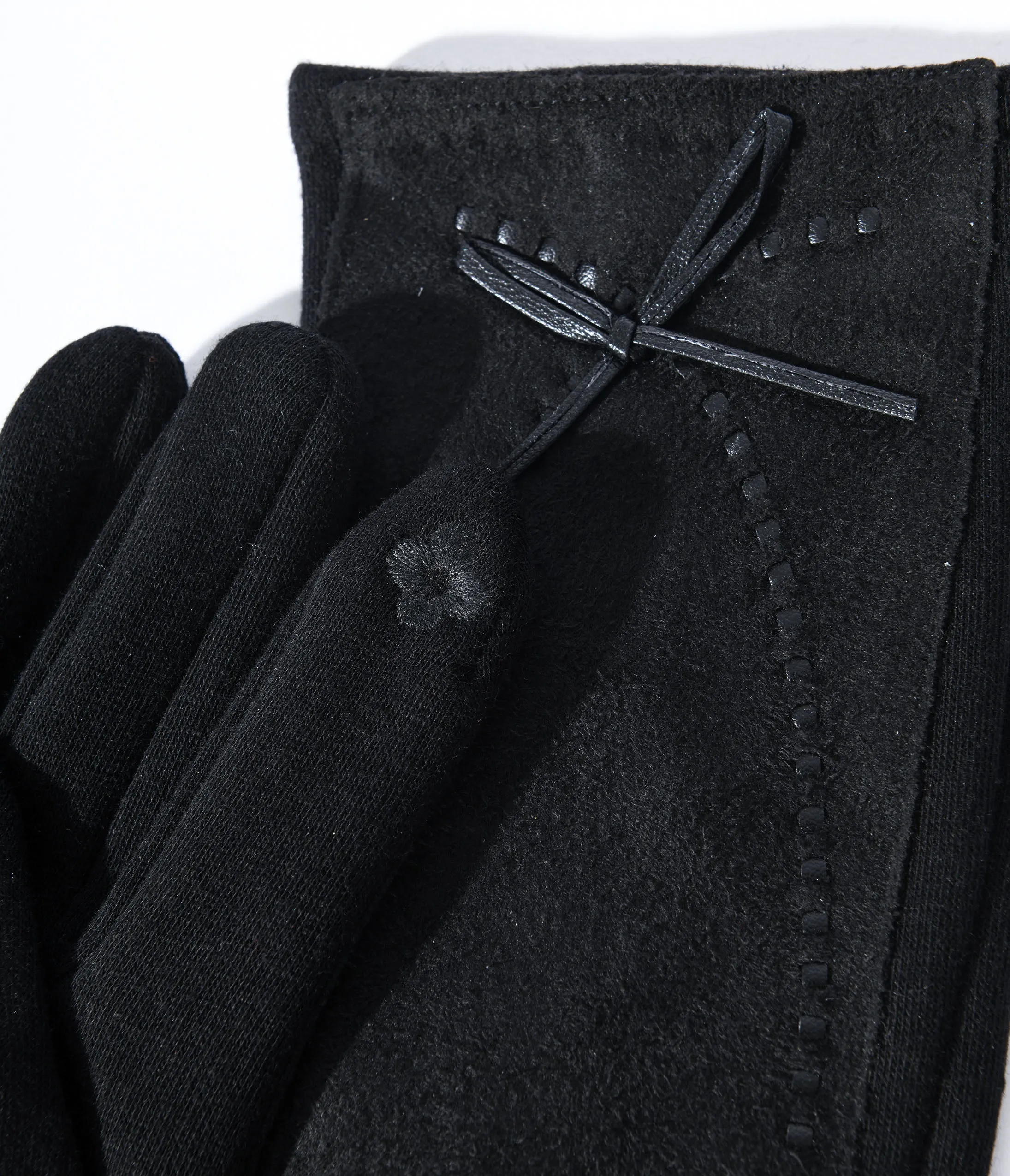 Black Leather Bow Lined Texting Gloves sold by Unique Vintage product image thumbnail 2