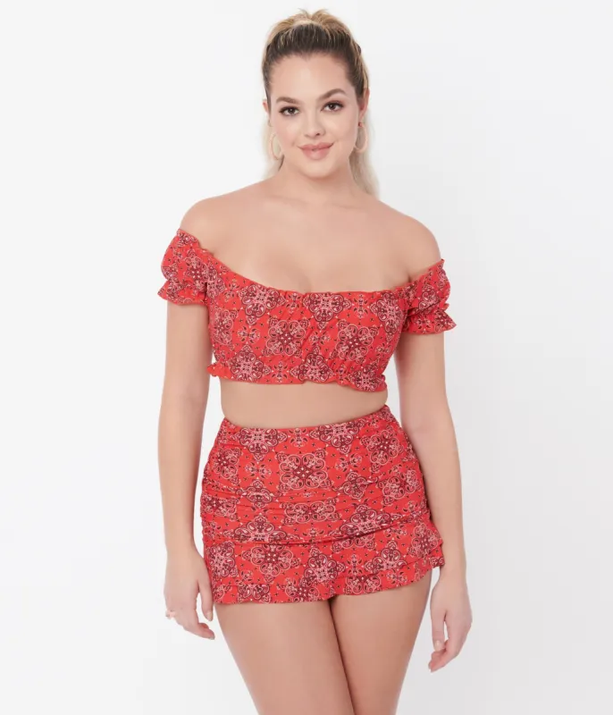 Unique Vintage Red Bandana Print Alice Swim Skirt made by Unique Vintage