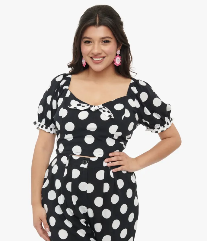 Hell Bunny 1960s Black & White Polka Dot Dolores Crop Top sold by Unique Vintage
