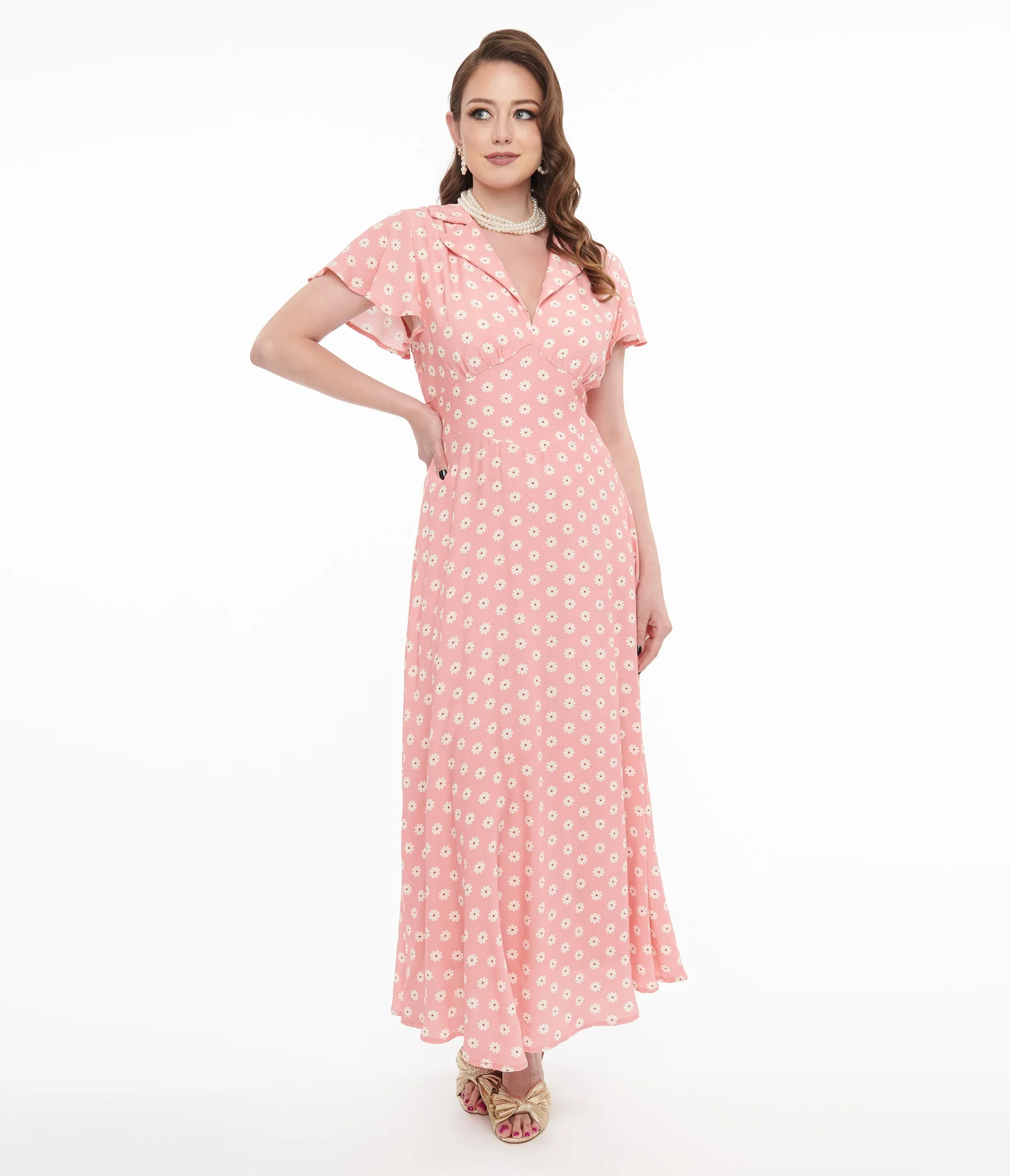 1930s Pink Daisy Salome Midi Dress sold by Unique Vintage product image thumbnail 3