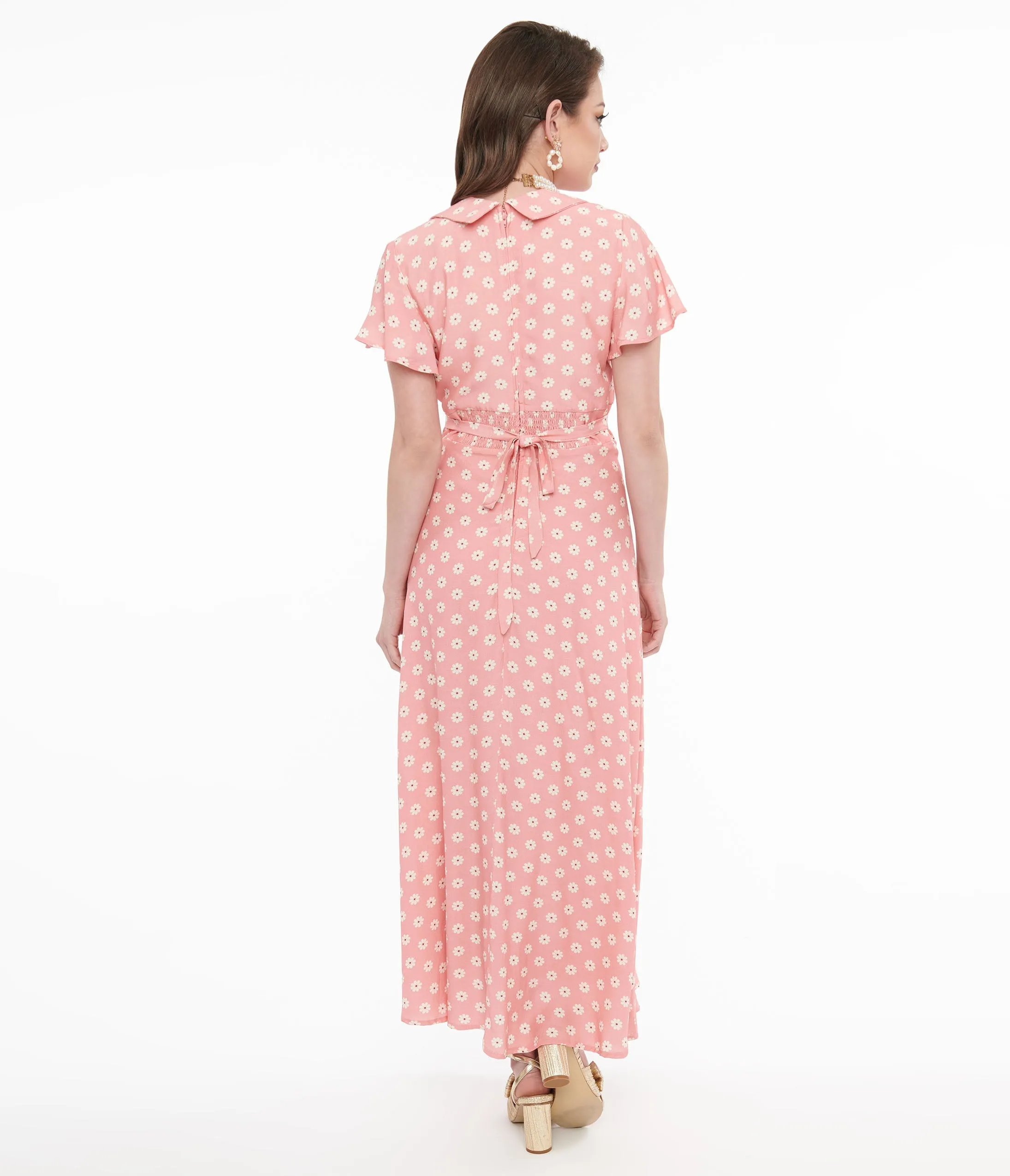 1930s Pink Daisy Salome Midi Dress sold by Unique Vintage product image thumbnail 2