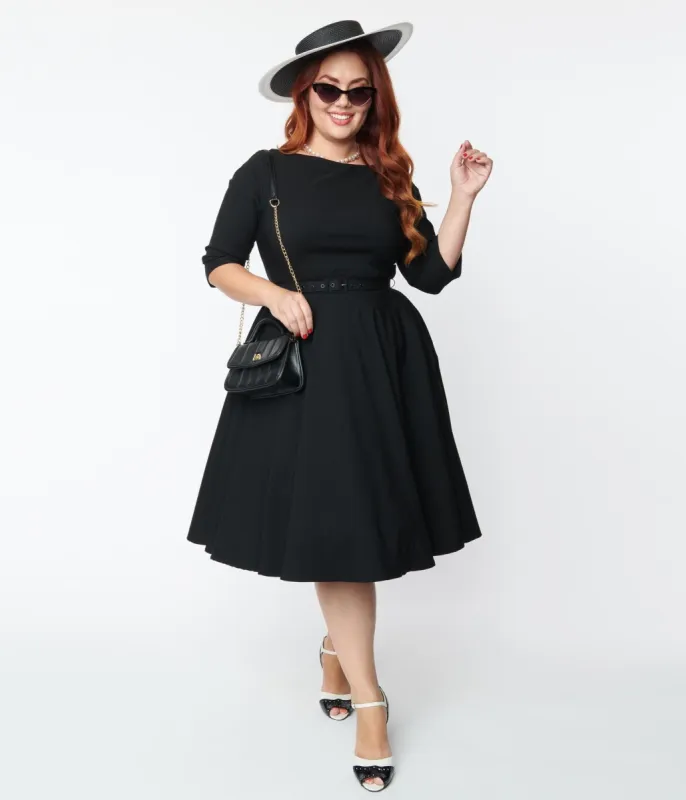 Unique Vintage Plus Size 1950s Black Devon Swing Dress sold by Unique Vintage
