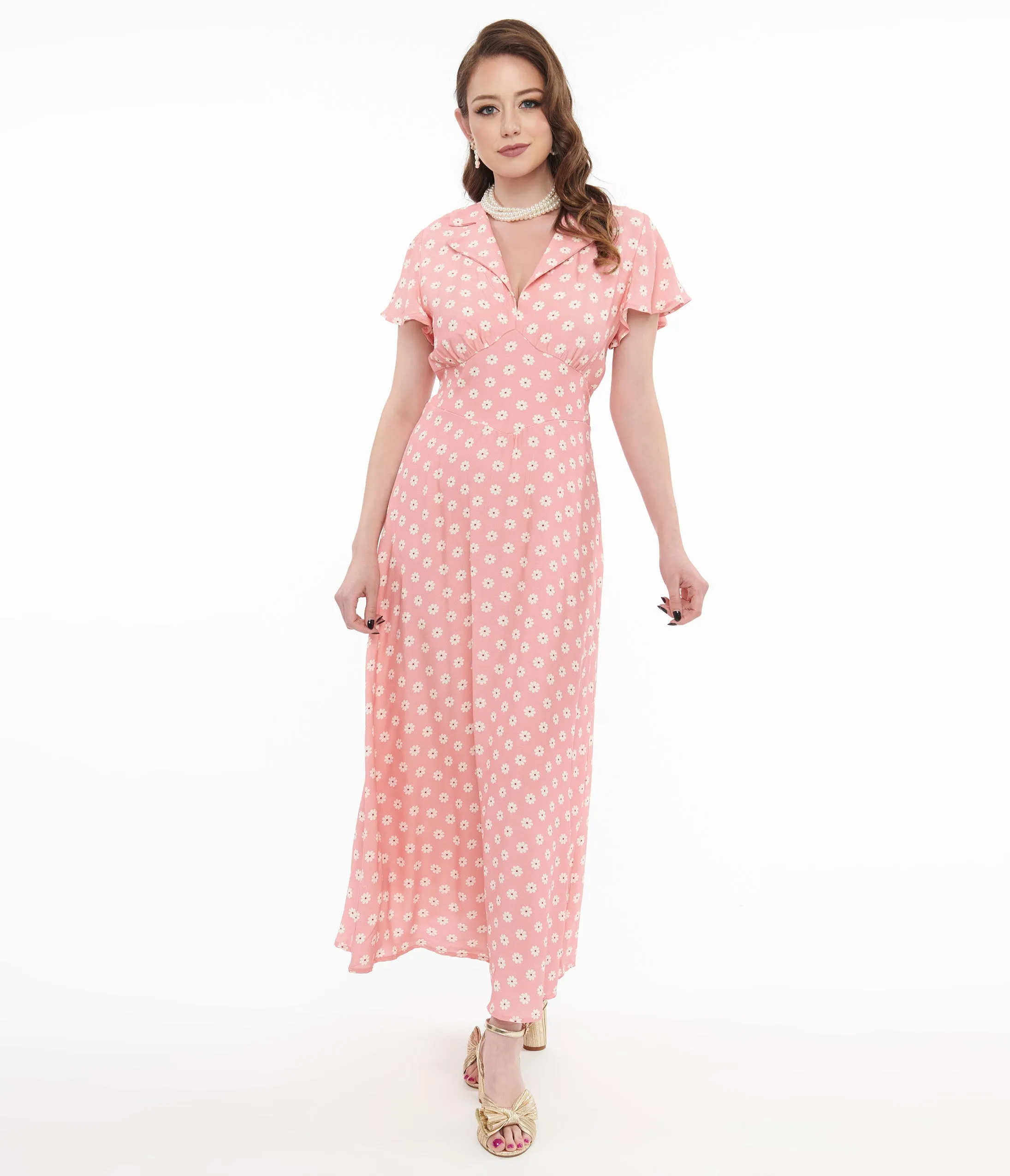 1930s Pink Daisy Salome Midi Dress sold by Unique Vintage
