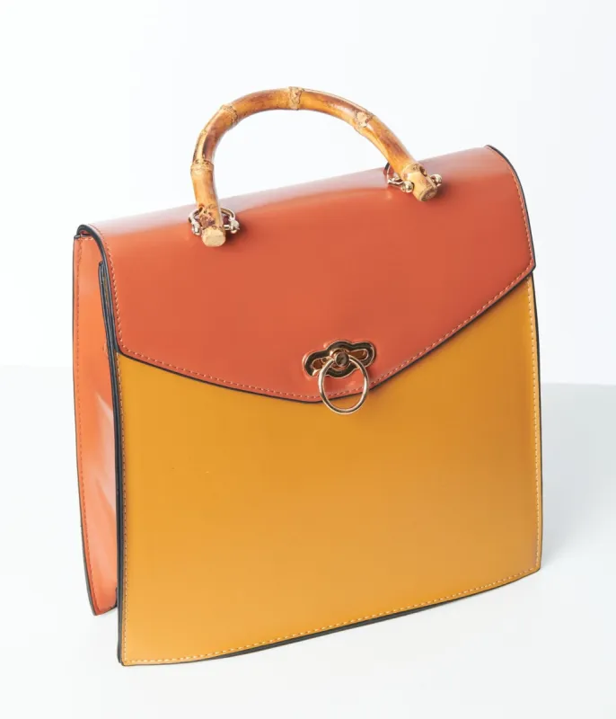 Voodoo Vixen Brown & Mustard Leatherette Handbag sold by Unique Vintage