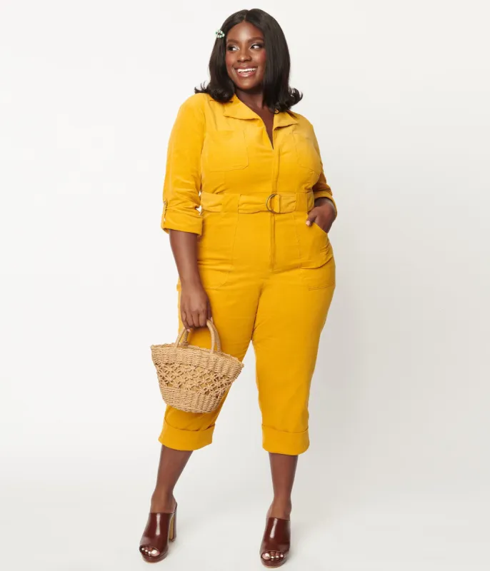Unique Vintage Plus Size 1970s Mustard Corduroy Trixie Jumpsuit made by Unique Vintage
