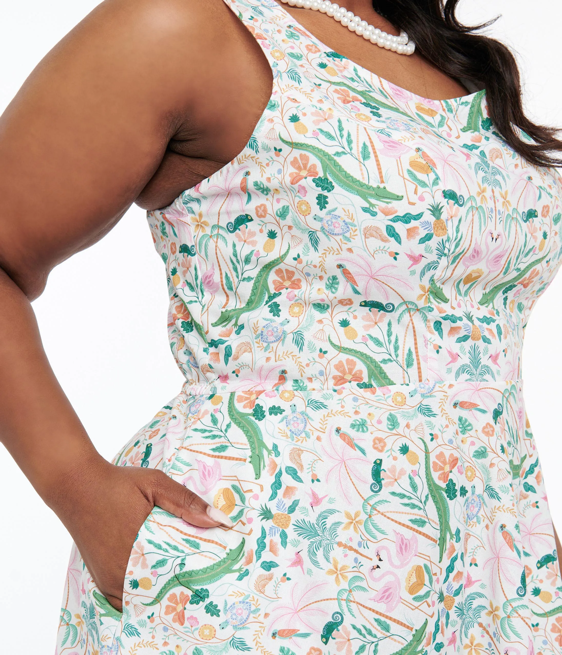 Retrolicious Plus Size 1950s White & Tropical Print Cotton Skater Dress sold by Unique Vintage product image thumbnail 2