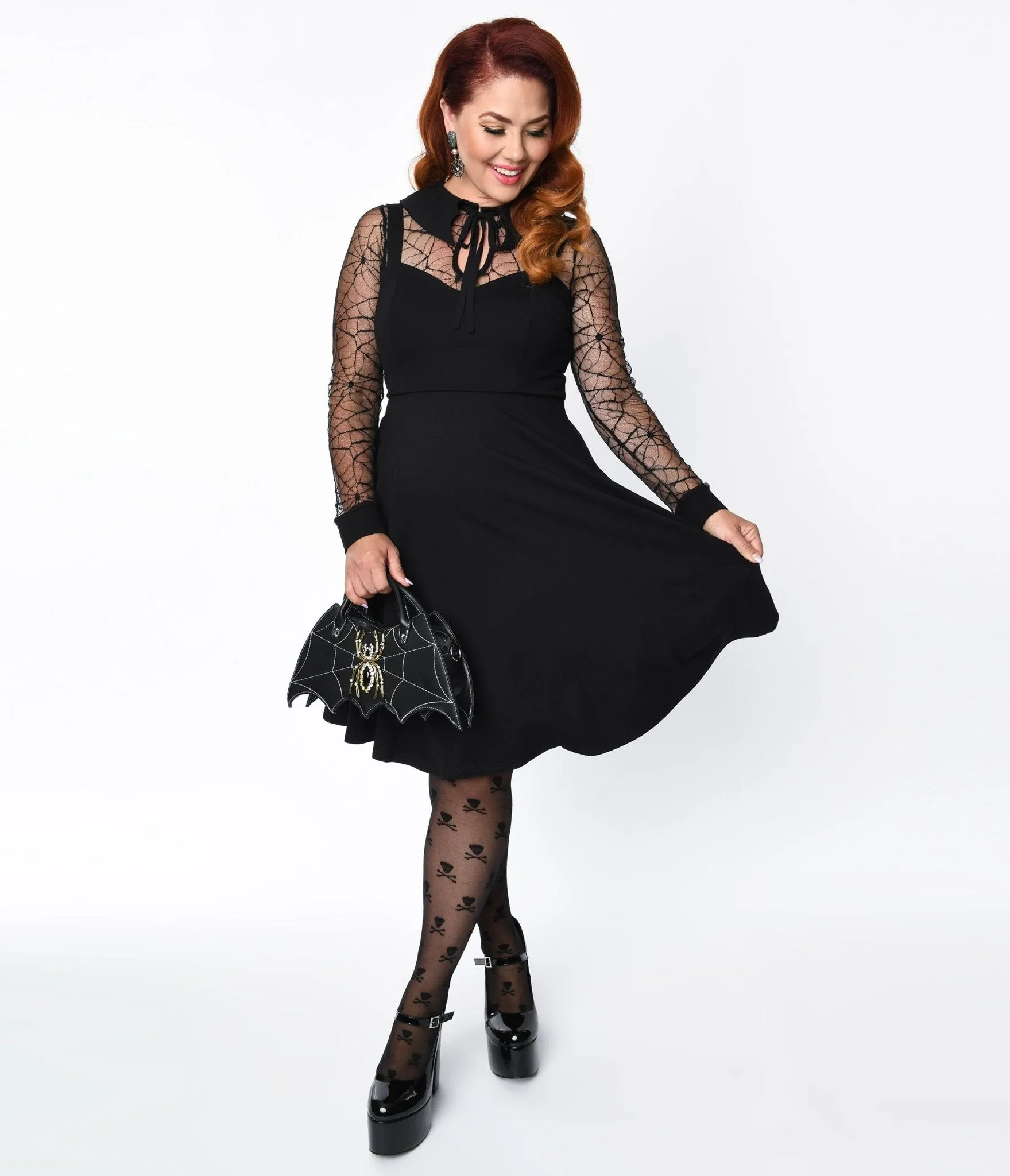 Voodoo Vixen Black Spider Web Swing Dress sold by Unique Vintage