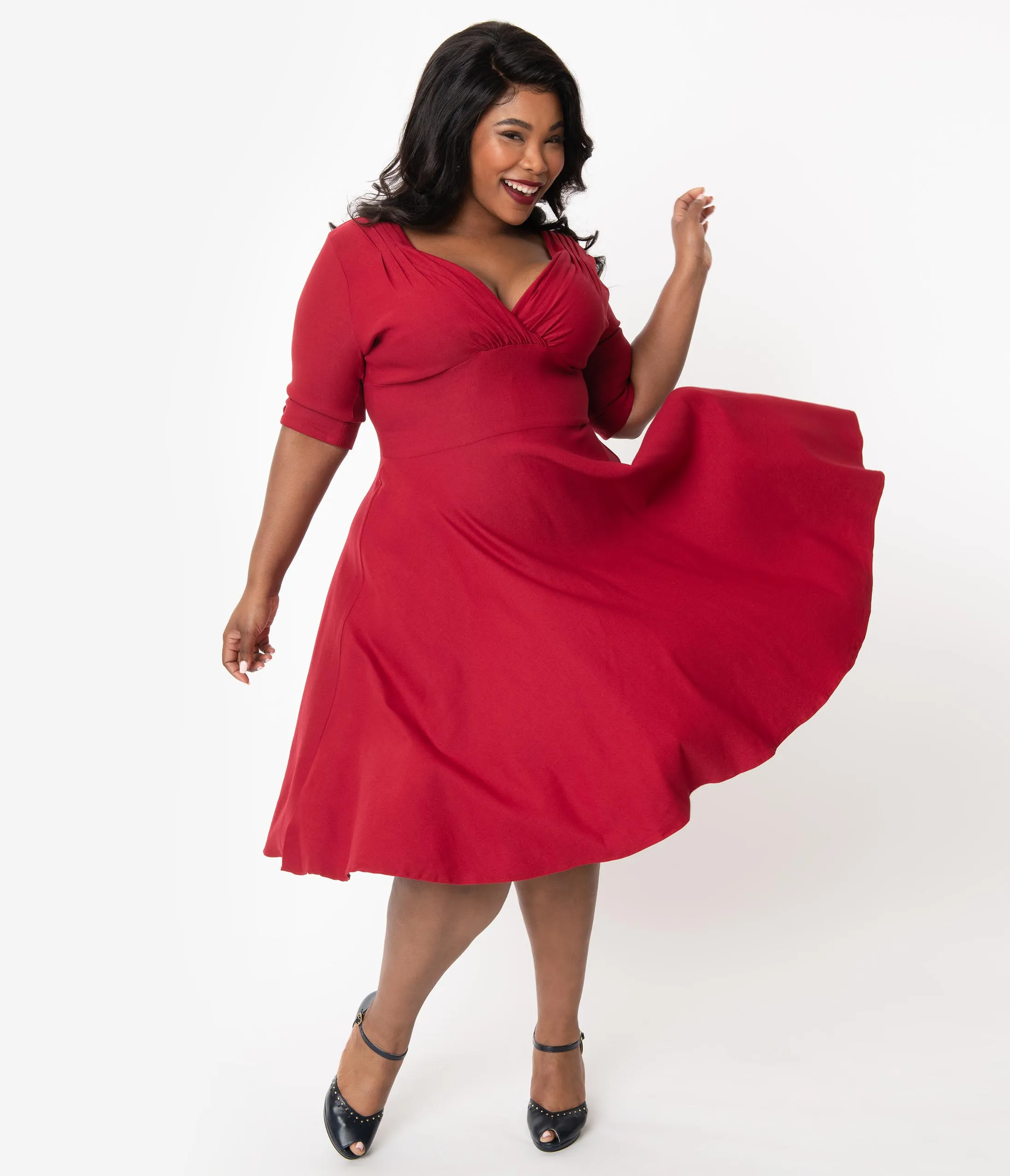 Unique Vintage Plus Size 1950s Merlot Red Delores Swing Dress with Sleeves sold by Unique Vintage product image thumbnail 5