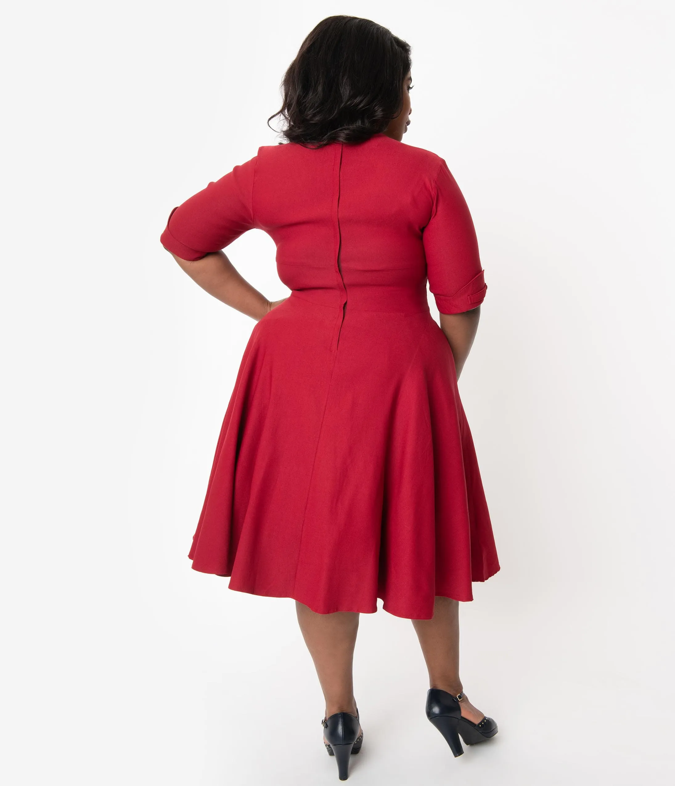Unique Vintage Plus Size 1950s Merlot Red Delores Swing Dress with Sleeves sold by Unique Vintage product image thumbnail 2