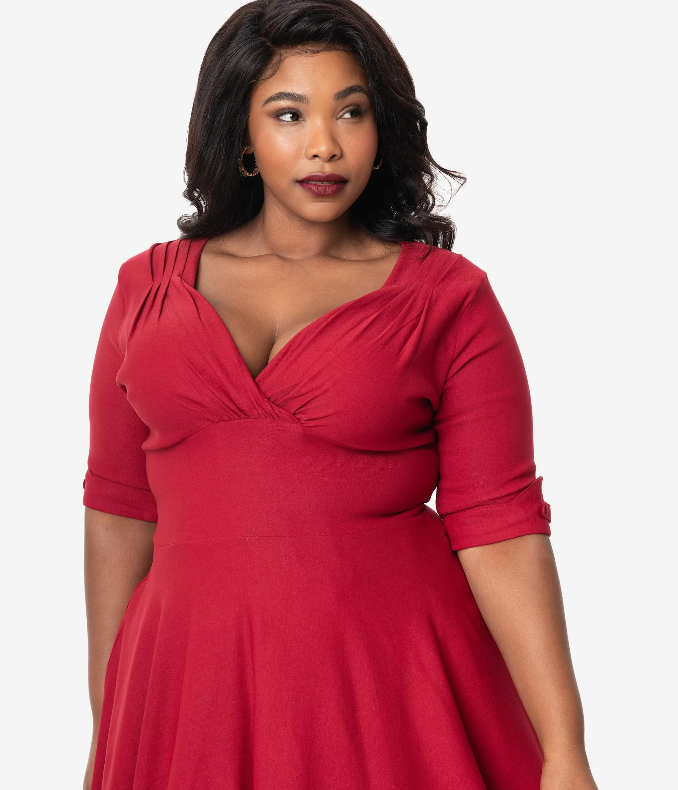 Unique Vintage Plus Size 1950s Merlot Red Delores Swing Dress with Sleeves sold by Unique Vintage product image thumbnail 3
