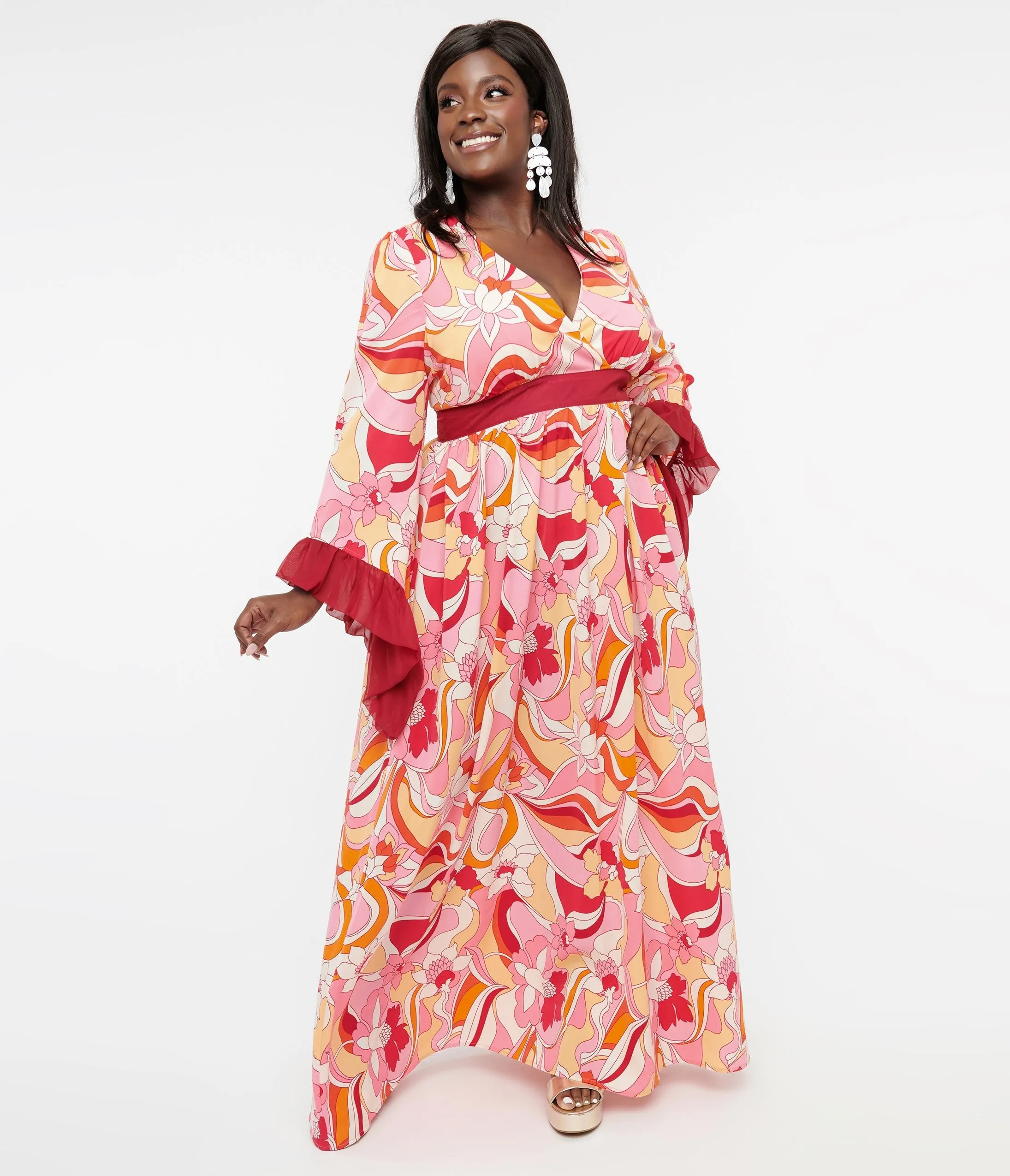 Unique Vintage Plus Size 1970s Pink & Red Psychedelic Floral Maxi Dress sold by Unique Vintage product image thumbnail 3