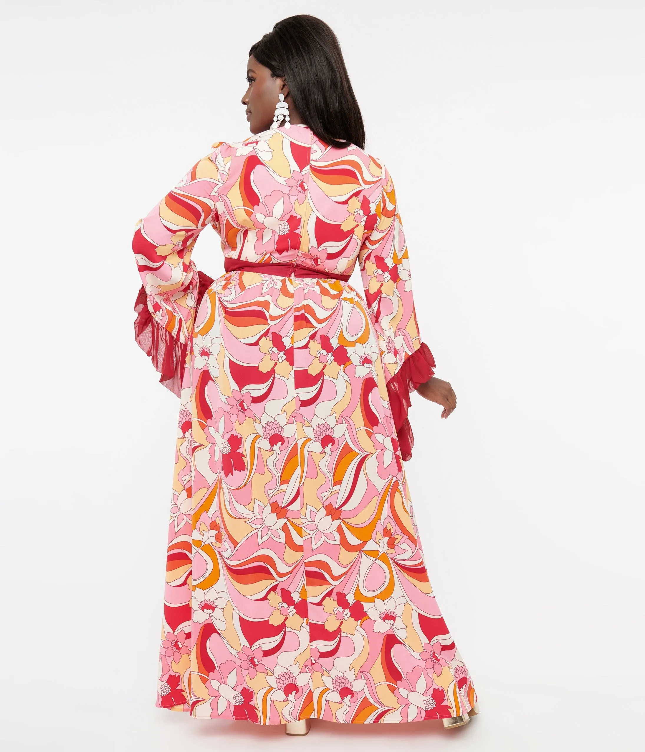 Unique Vintage Plus Size 1970s Pink & Red Psychedelic Floral Maxi Dress sold by Unique Vintage product image thumbnail 2