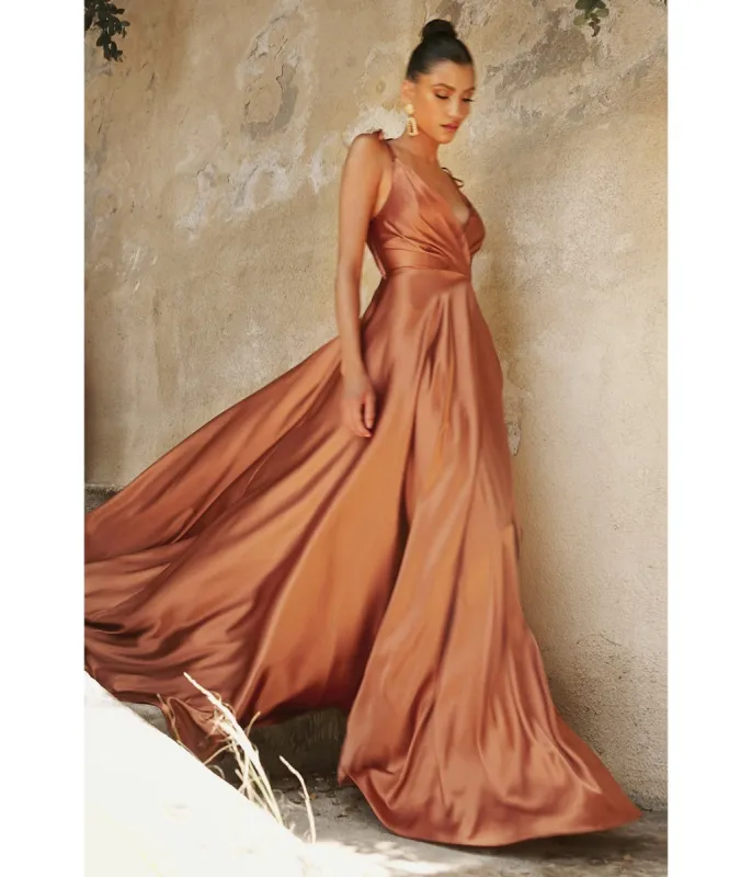Ladivine by Cinderella Divine Sienna Flowy Satin A-Line Bridesmaid Gown sold by Unique Vintage