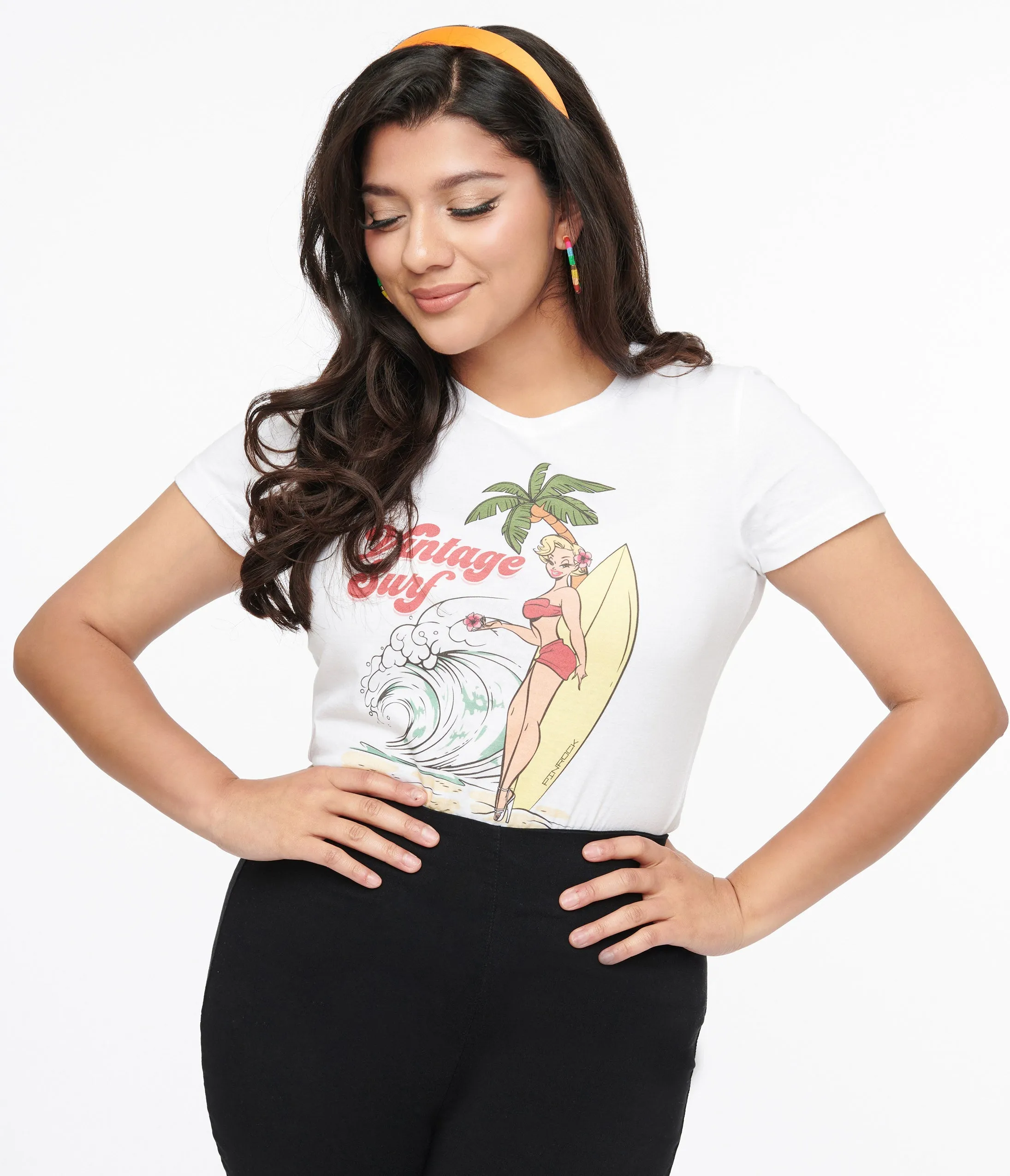 1950s White Vintage Surf Girl Fitted Graphic Tee sold by Unique Vintage