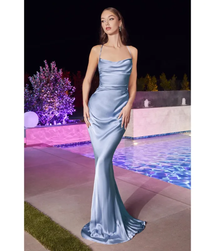 Cinderella Divine  Paris Blue Satin Fitted Slip Bridesmaid Gown sold by Unique Vintage