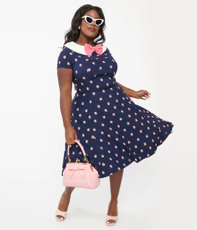Unique Vintage Plus Size Navy & Pink Strawberry Print Eloise Swing Dress sold by Unique Vintage