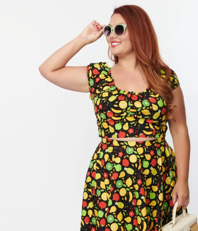 Magnolia Place Plus Size Tropical Fruit Bounty Print May Crop Top sold by Unique Vintage