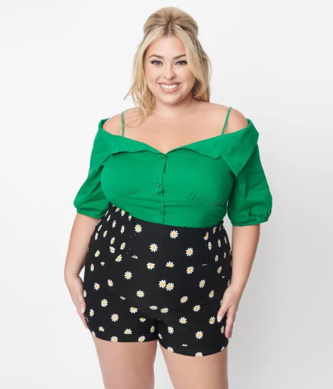 Plus Size Kelly Green Off The Shoulder Collared Top sold by Unique Vintage