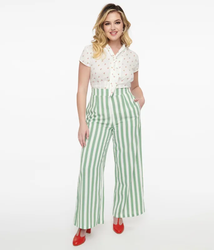 1940s Green & White Stripe Sally Trousers sold by Unique Vintage