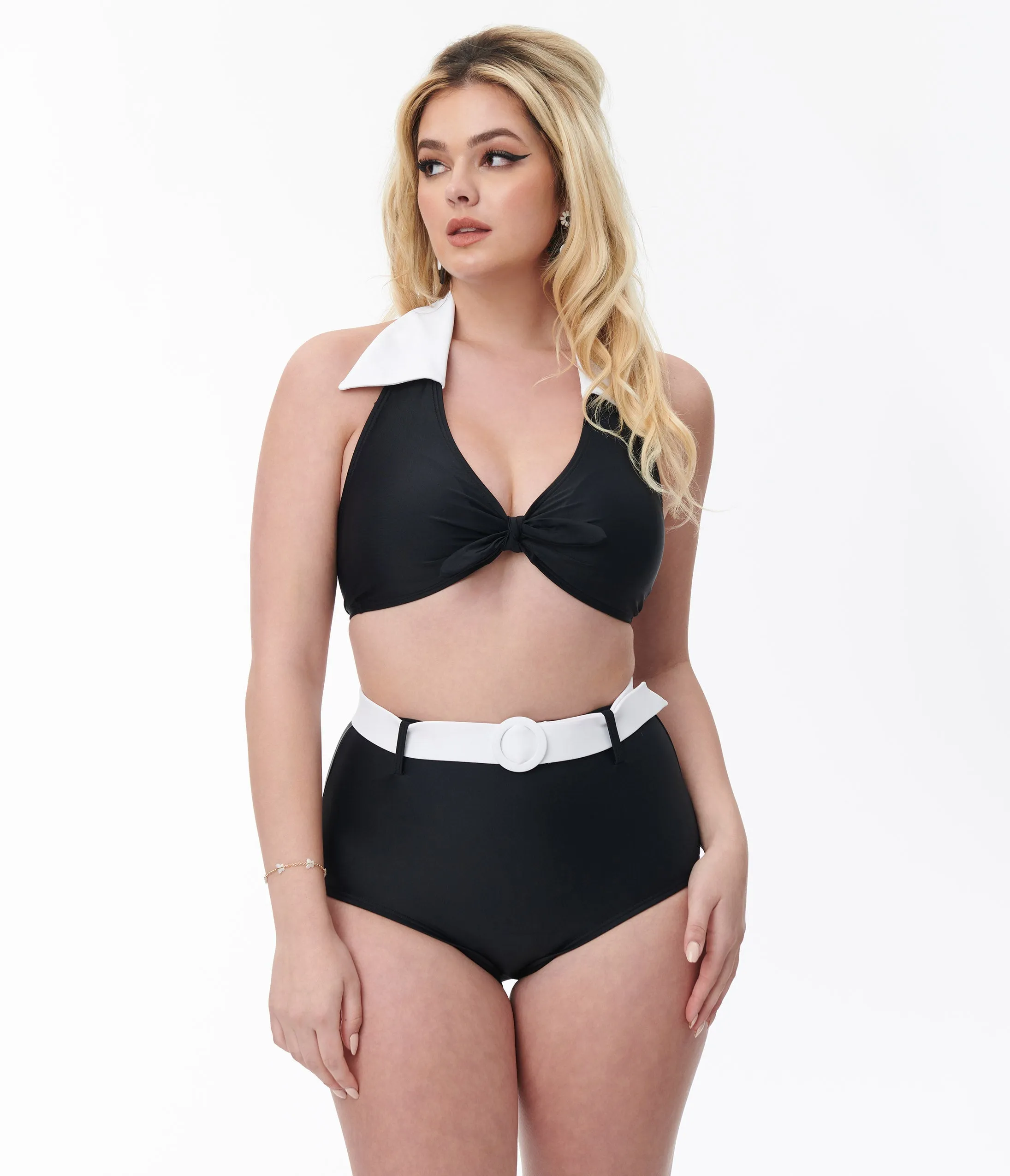 Unique Vintage Black & White Belted Swim Bottoms sold by Unique Vintage