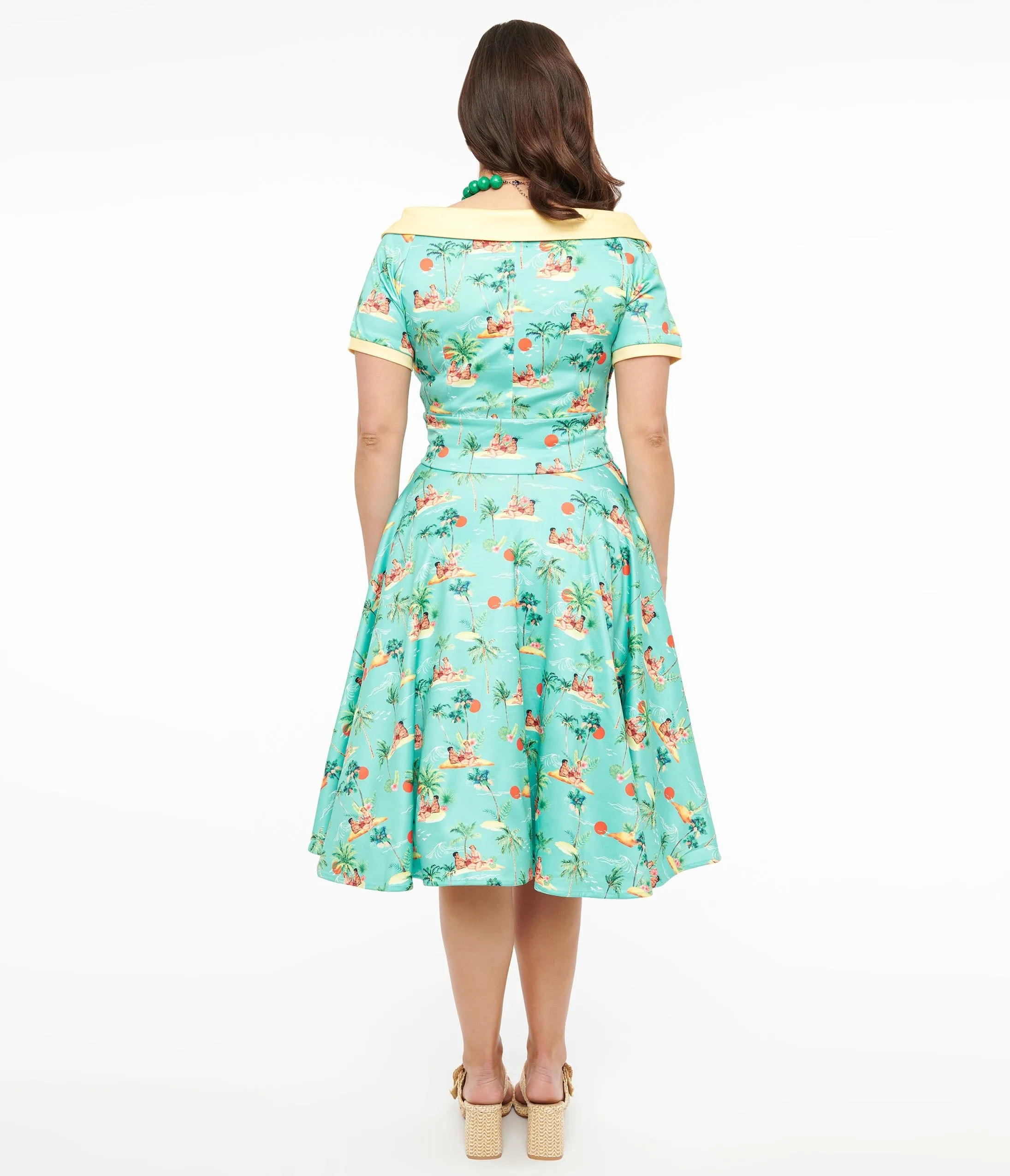 Dolly & Dotty 1950s Sea Blue Island Pinup Couple Print Darlene Swing Dress sold by Unique Vintage product image thumbnail 3