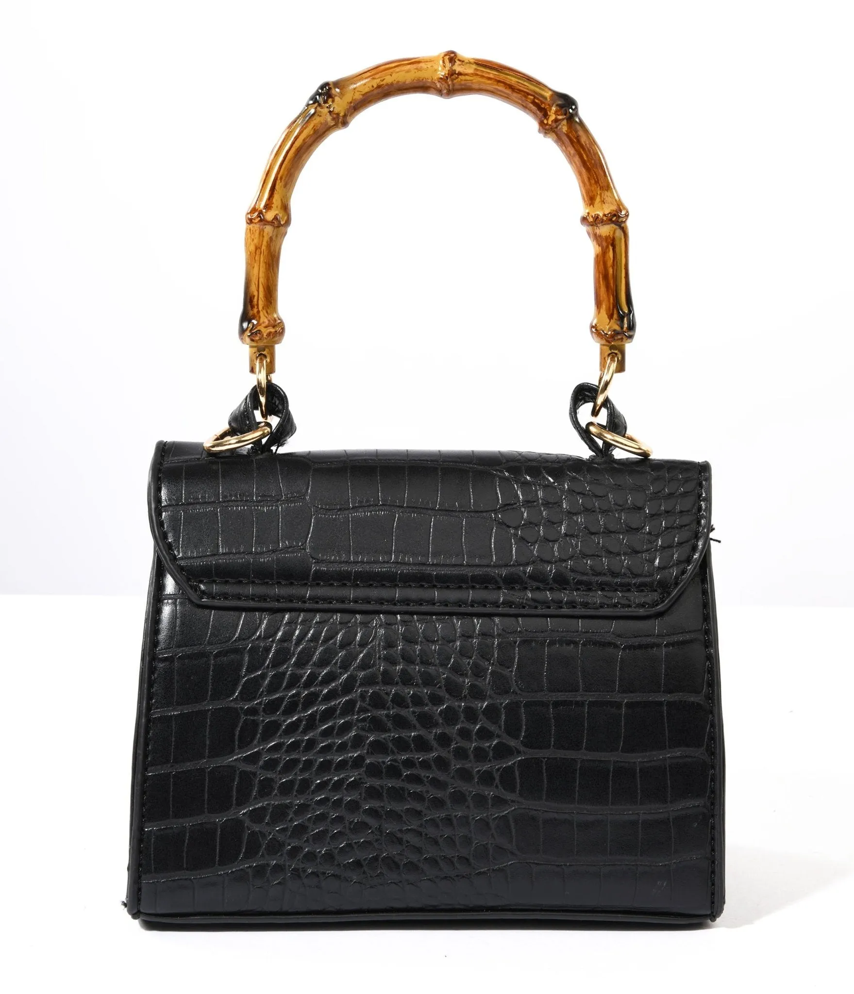 Black Reptile Embossed Bamboo Handle Handbag sold by Unique Vintage product image thumbnail 3