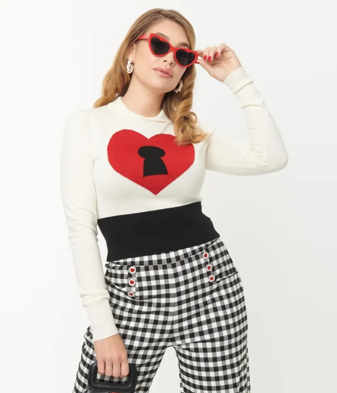 Unique Vintage Cream & Red Locked Heart Sweater sold by Unique Vintage