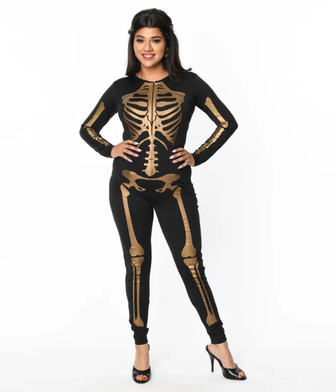 Black & Gold Skeleton Bodysuit sold by Unique Vintage
