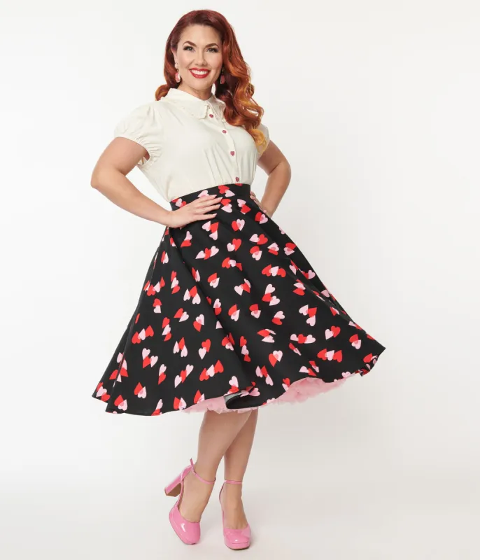Hell Bunny Plus Size Pink & Red Heart Confetti Swing Skirt sold by Unique Vintage