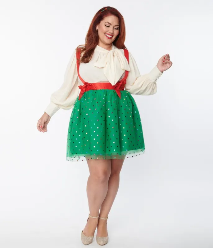 Unique Vintage Plus Size Green & Multi Polka Dot Tulle Suspender Mini Skirt sold by Unique Vintage