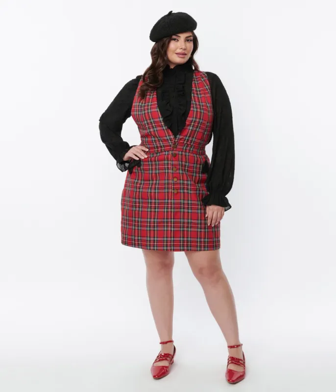 Smak Parlour Red Plaid Pinafore Skirt sold by Unique Vintage
