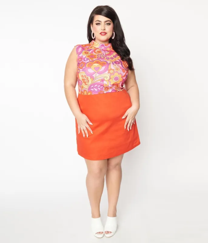 Smak Parlour Plus Size Orange & Pink Retro Floral Mini Dress sold by Unique Vintage