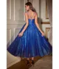 Ladivine by Cinderella Divine Royal Blue Glitter Sleeveless Tea Length Ball Gown sold by Unique Vintage