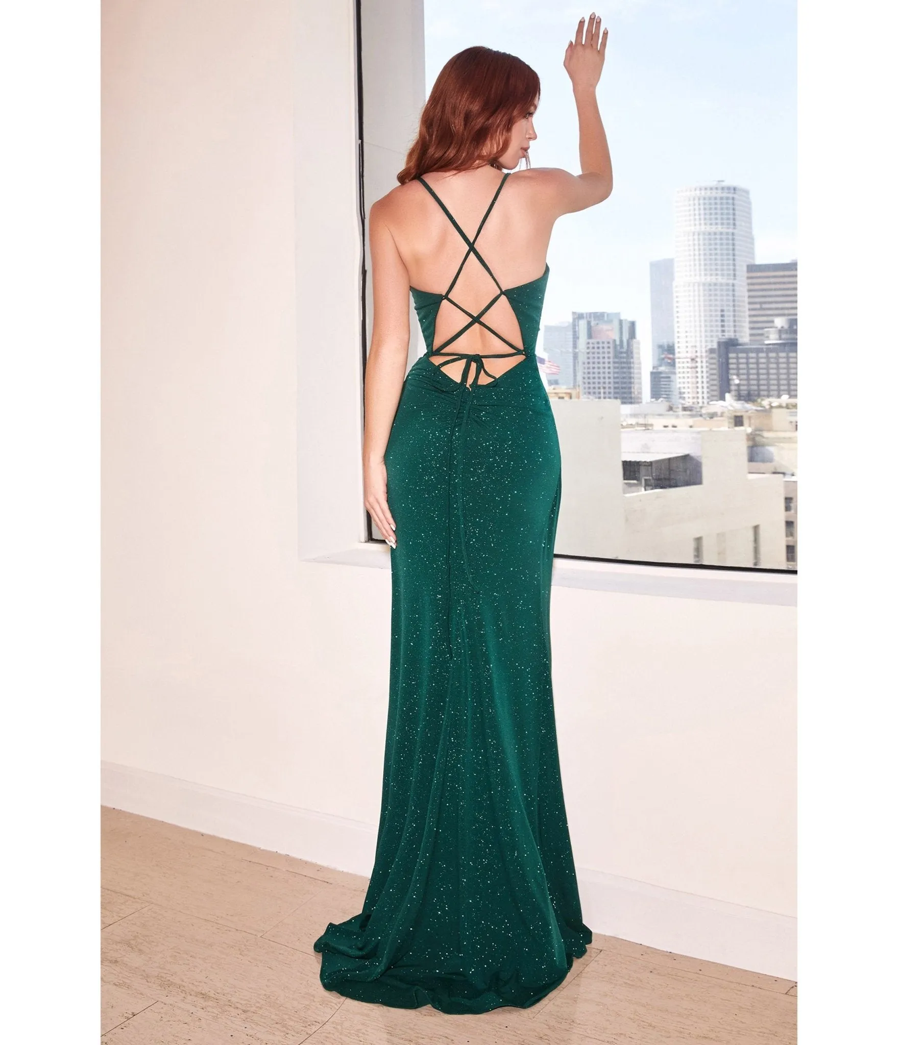 Cinderella Divine Emerald Glitter Lace Up Back Prom Dress sold by Unique Vintage product image thumbnail 2