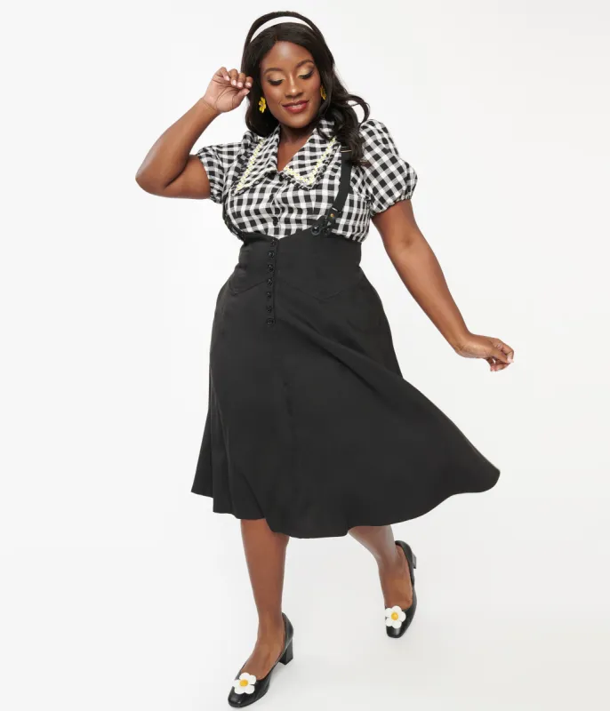Unique Vintage Plus Size 1950s Black Suspender Swing Skirt sold by Unique Vintage