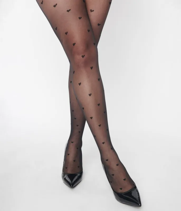 Sheer Black Heart Tights sold by Unique Vintage