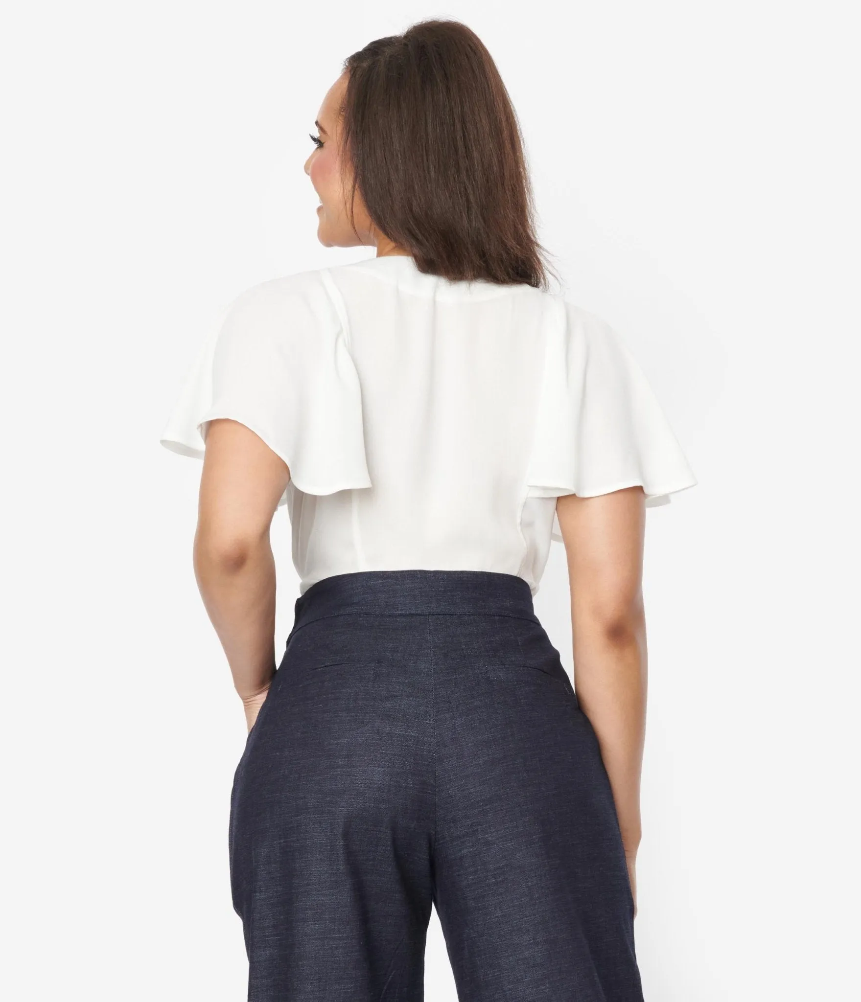 Unique Vintage 1940s White Flutter Sleeve Blouse sold by Unique Vintage product image thumbnail 2