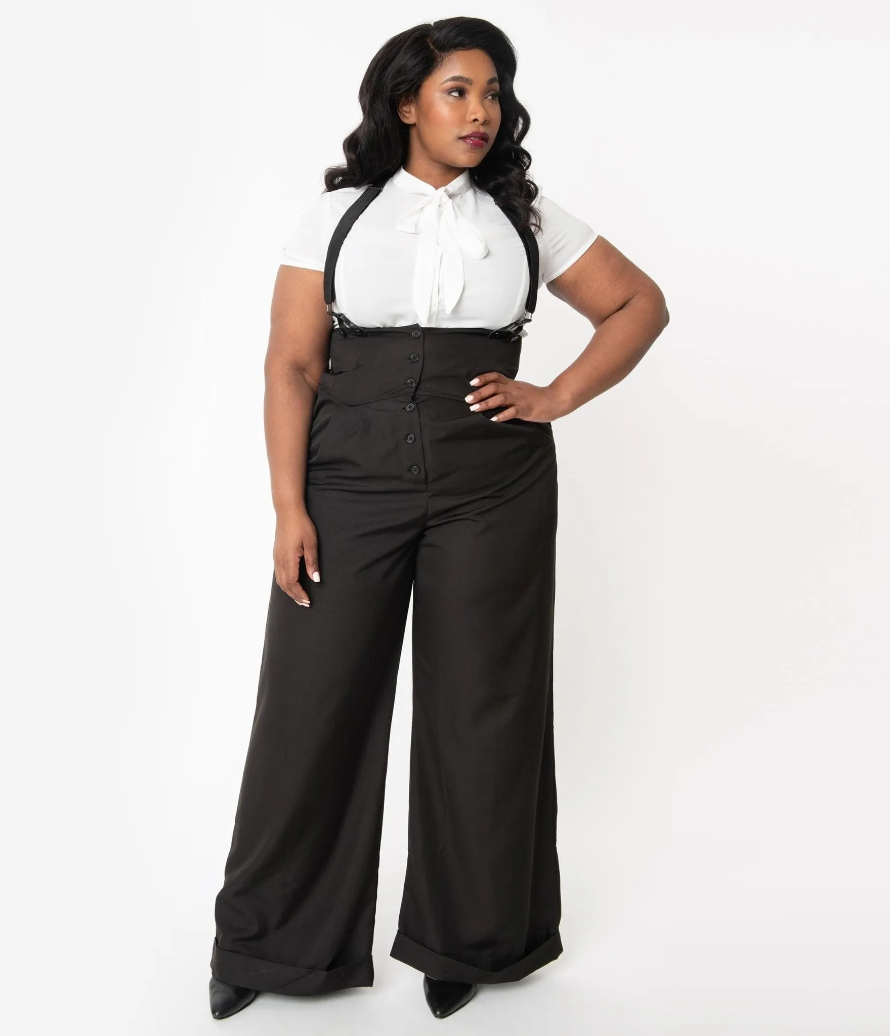 Unique Vintage Plus Size 1930s Black Thelma Suspender Pants sold by Unique Vintage
