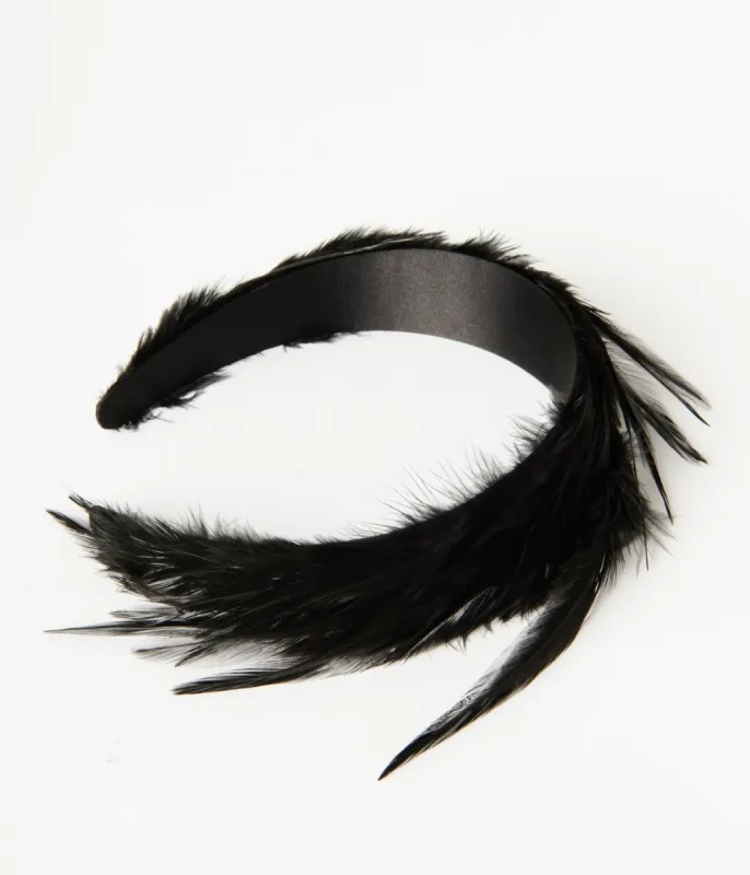 Unique Vintage 1920s Black Feather Headband sold by Unique Vintage