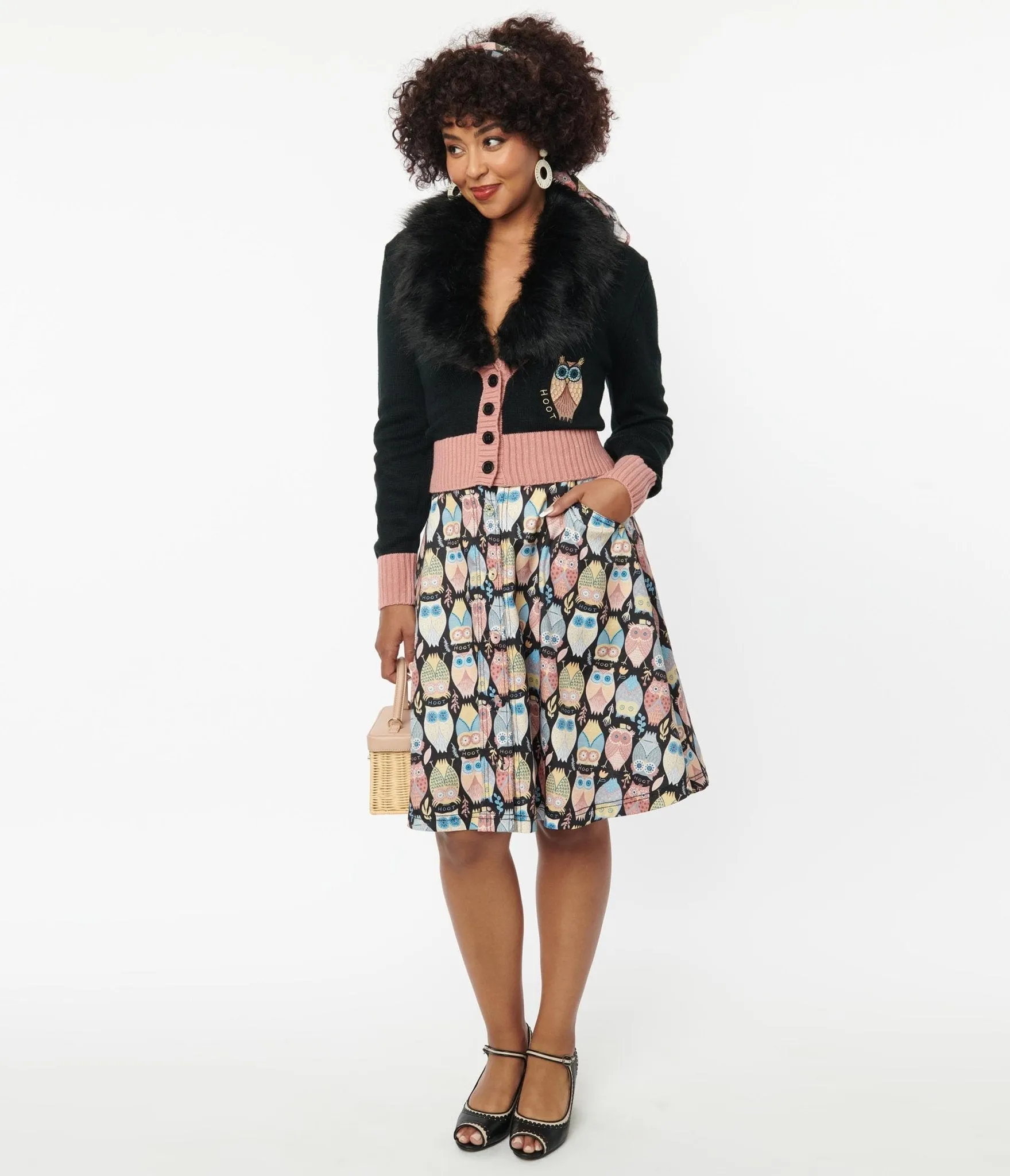 Unique Vintage Multicolor Owl Hoot Print Swing Skirt sold by Unique Vintage product image thumbnail 5