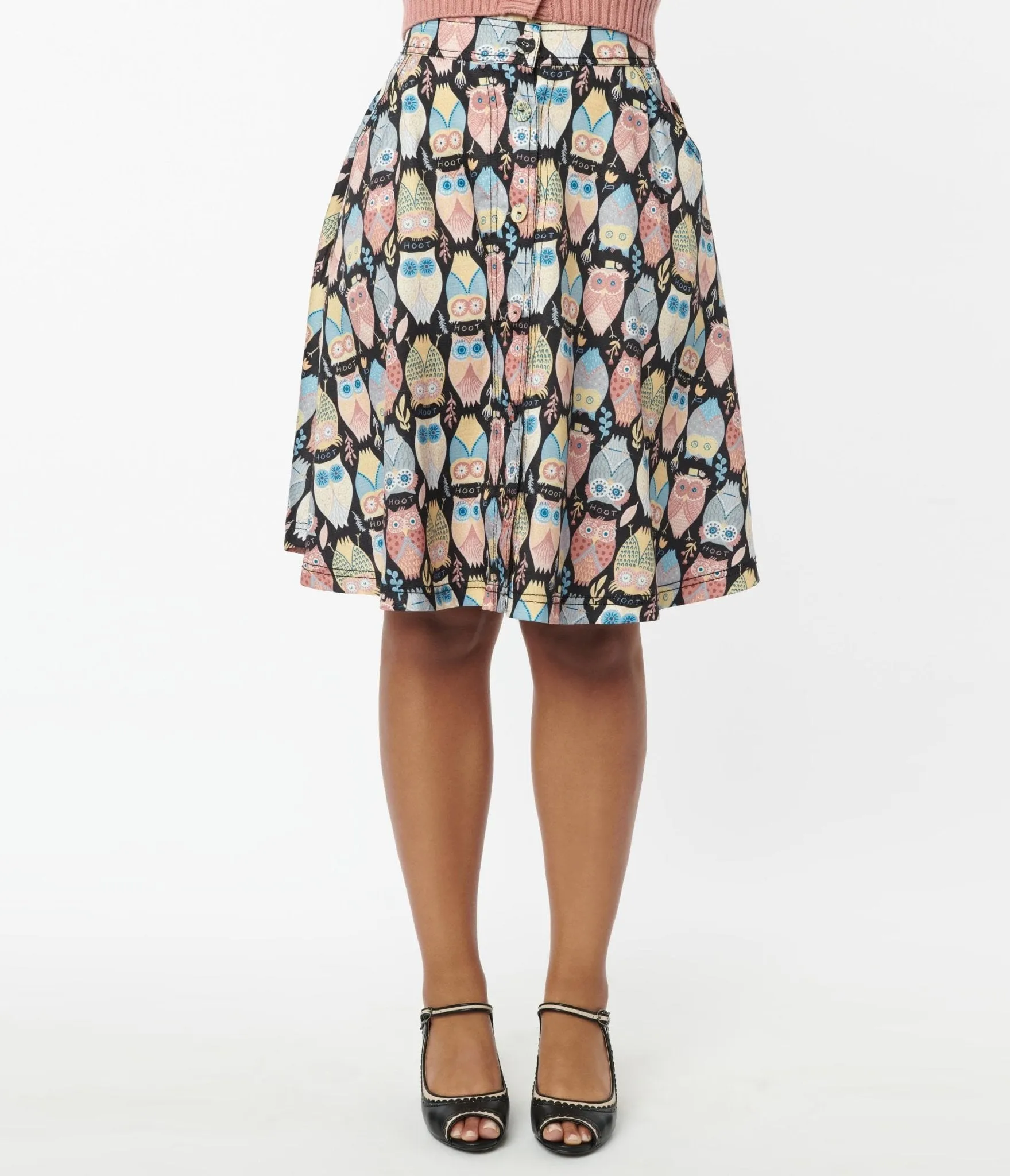Unique Vintage Multicolor Owl Hoot Print Swing Skirt sold by Unique Vintage product image thumbnail 2