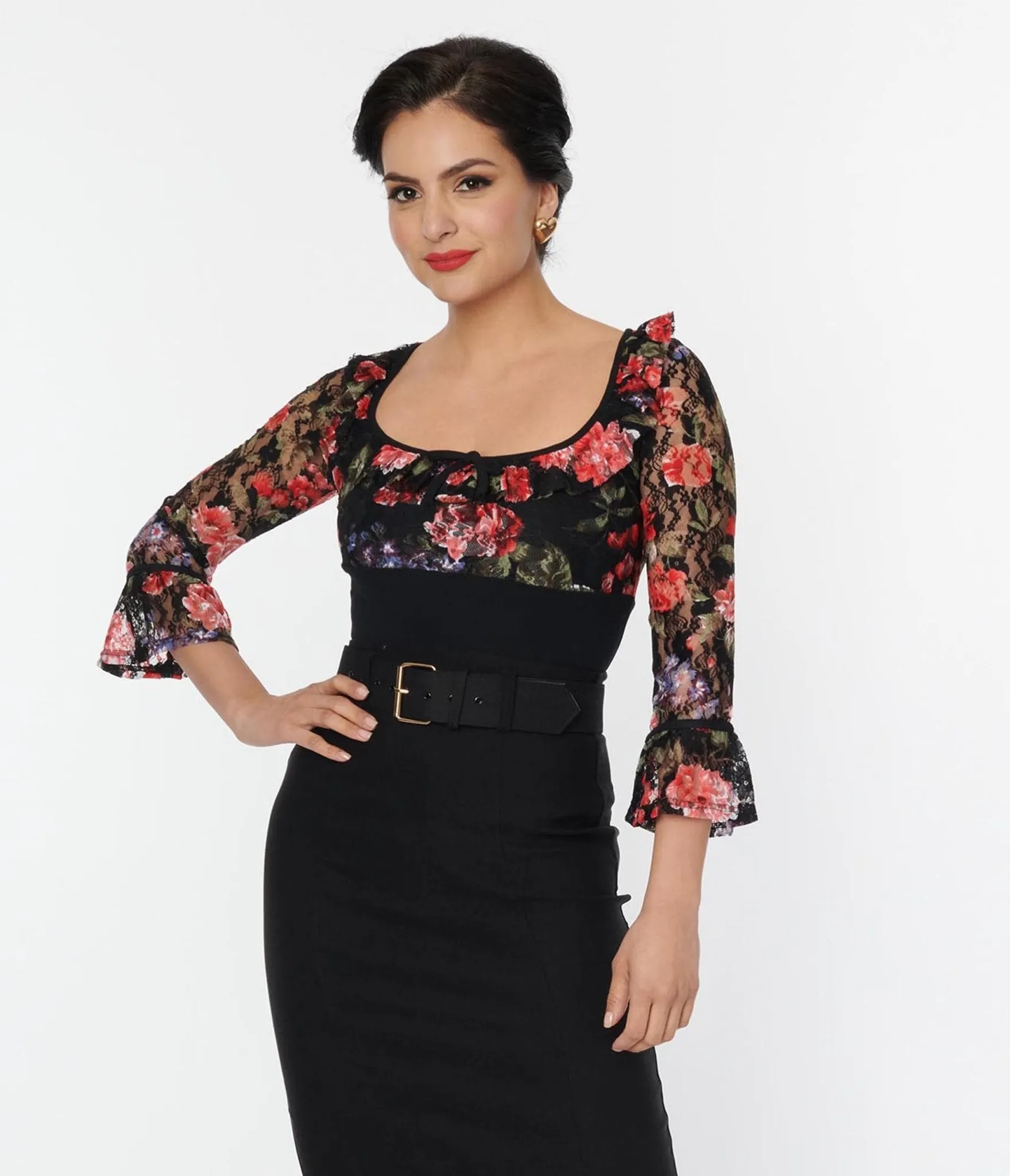 Unique Vintage Black Floral Lace Knit Blouse sold by Unique Vintage product image thumbnail 4