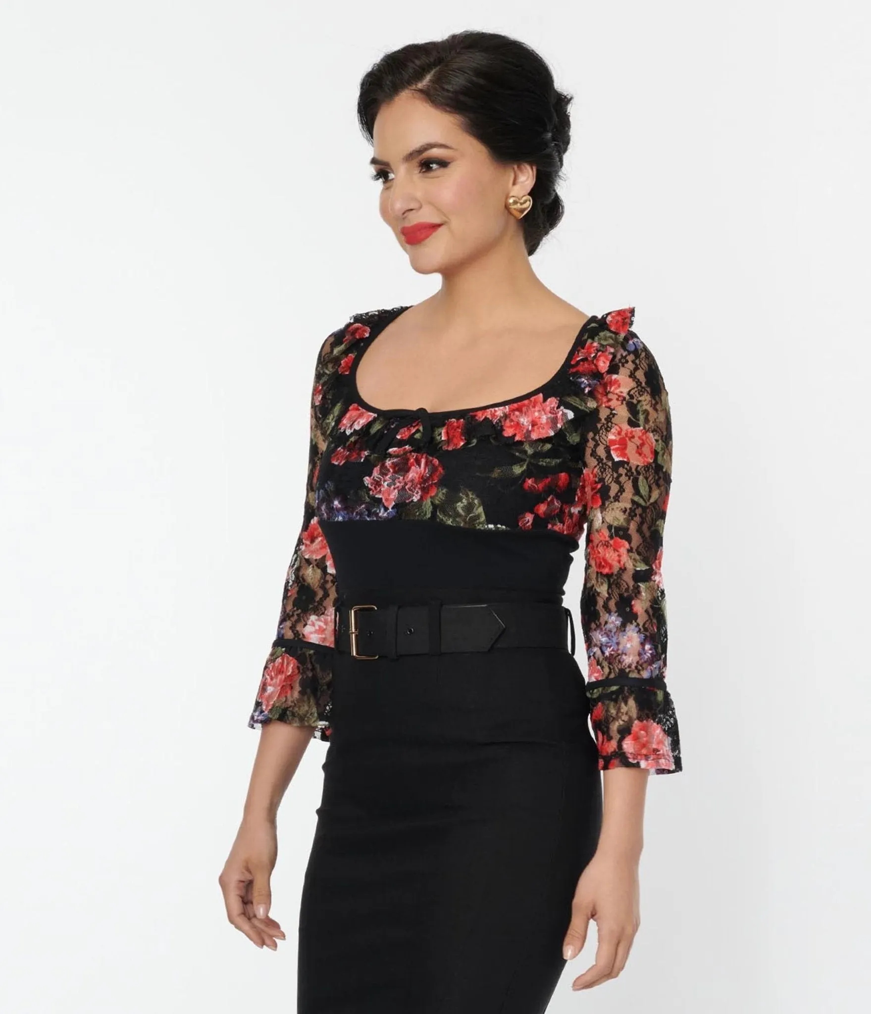 Unique Vintage Black Floral Lace Knit Blouse sold by Unique Vintage