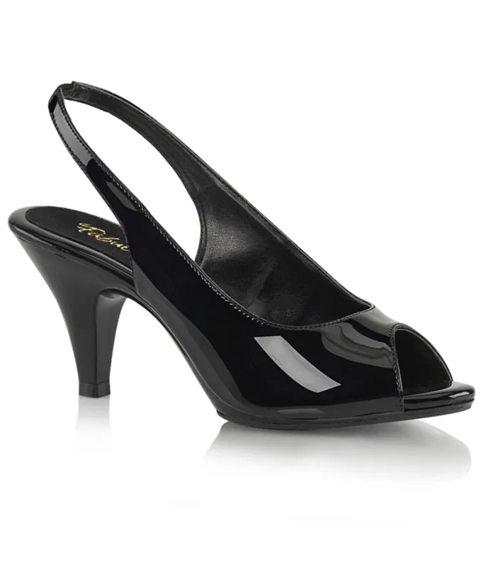 Black Patent Leatherette Peep Toe Slingback Heels sold by Unique Vintage