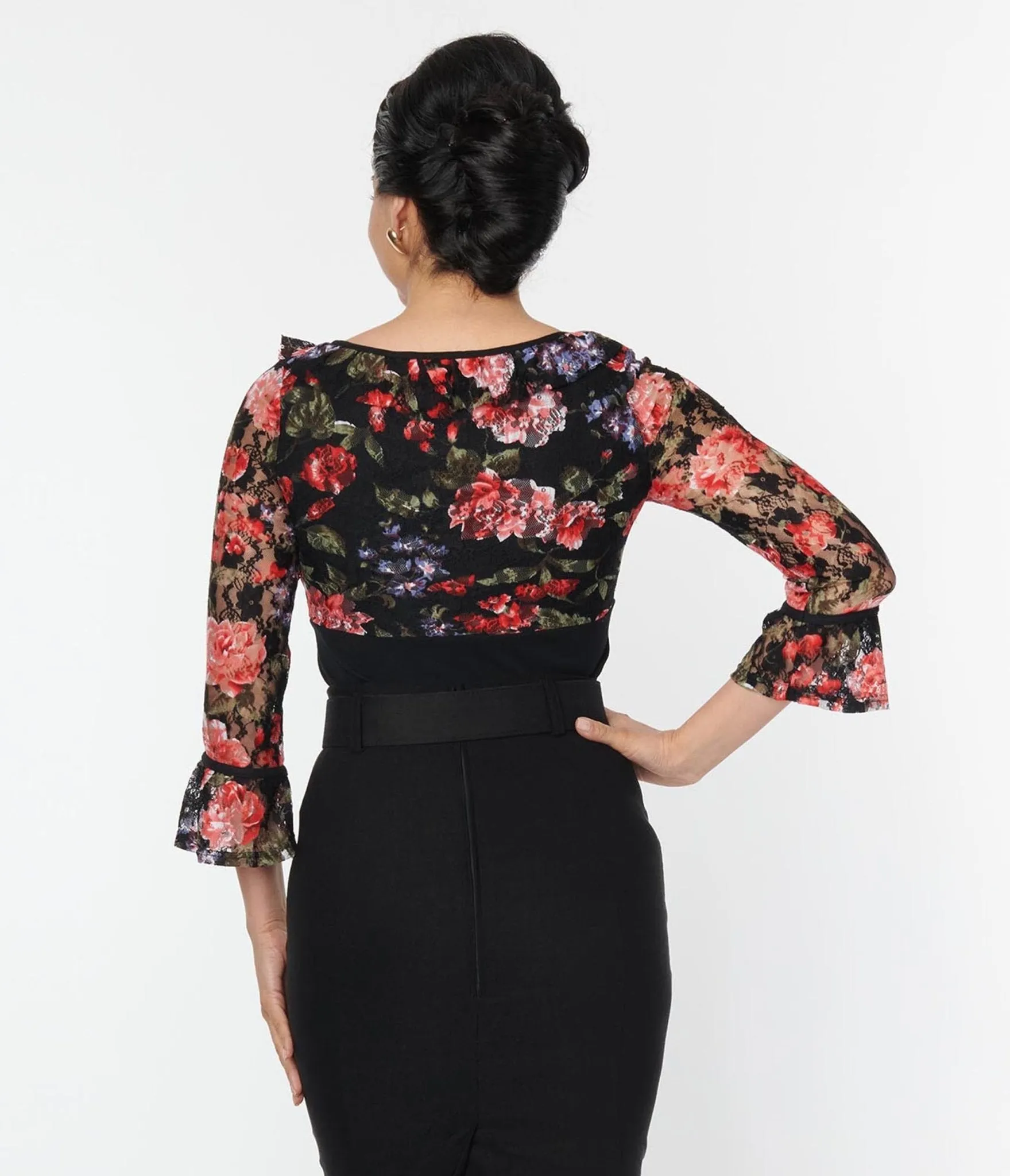 Unique Vintage Black Floral Lace Knit Blouse sold by Unique Vintage product image thumbnail 2