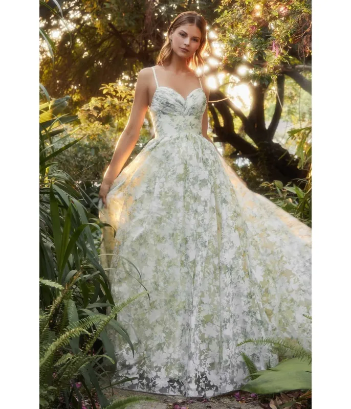 Cinderella Divine  Light Yellow Floral Organza Prom Bridesmaid Gown sold by Unique Vintage