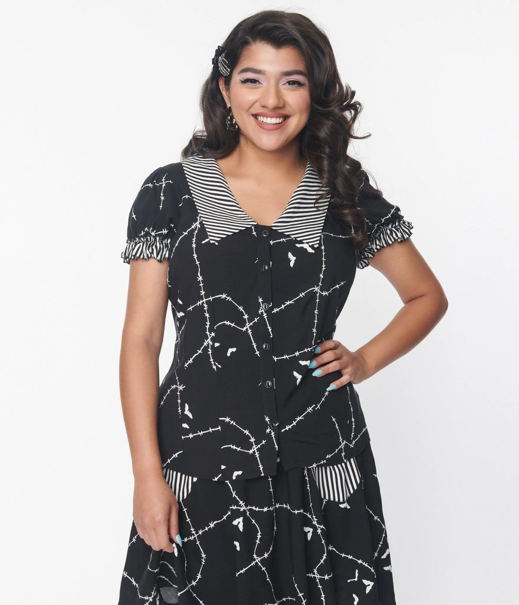 Hell Bunny Black & White Stitches Blouse sold by Unique Vintage product image thumbnail 3